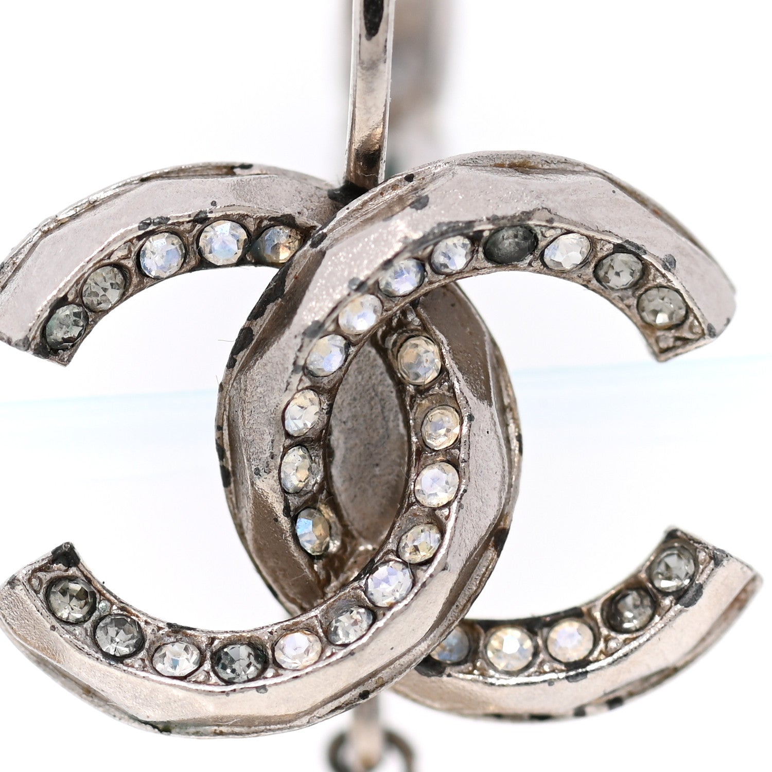 Chanel Pearl Crystal CC Drop Earrings Silver 5 of 5