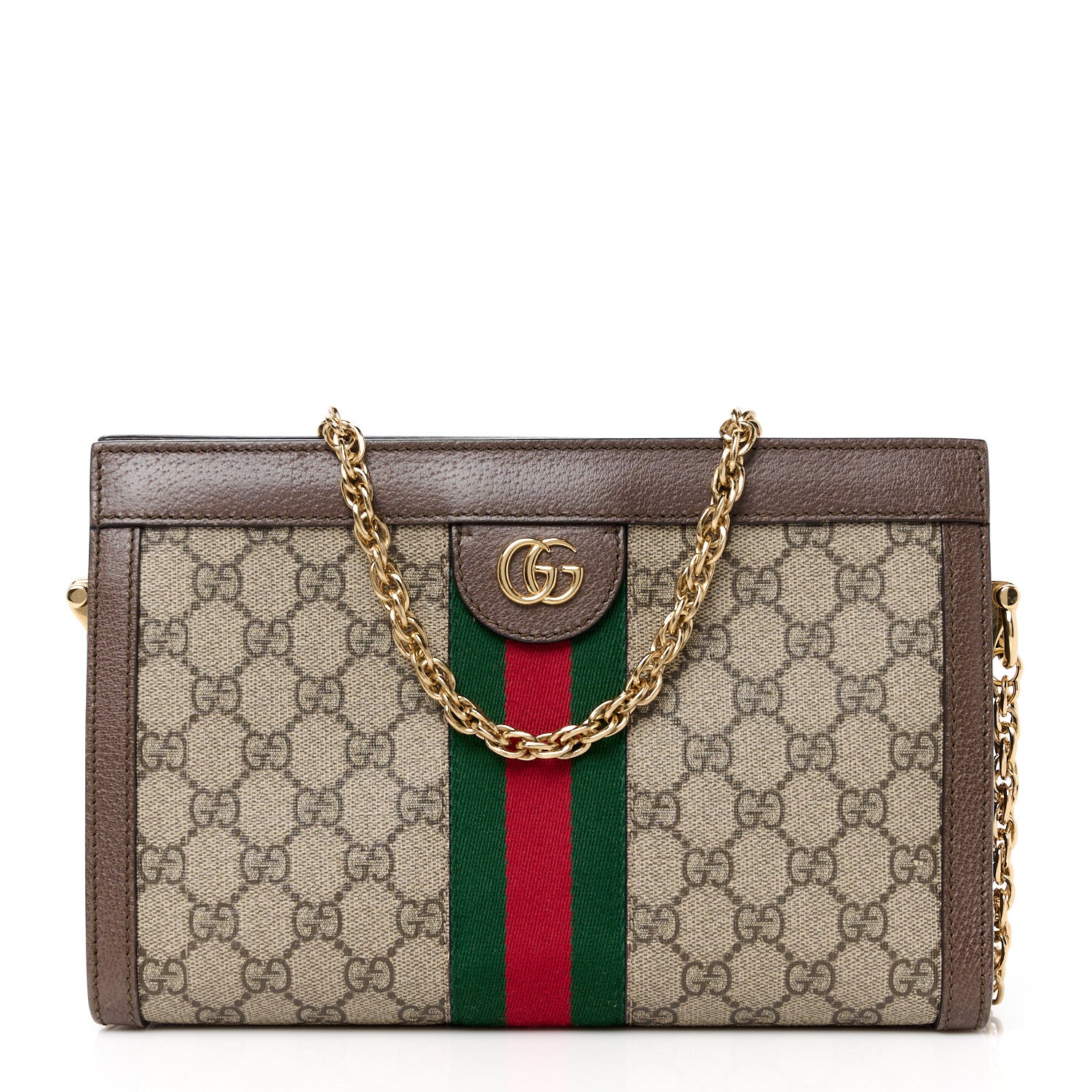 Gucci GG Supreme Monogram Web Small Ophidia Chain Shoulder Bag Brown 1 of 12