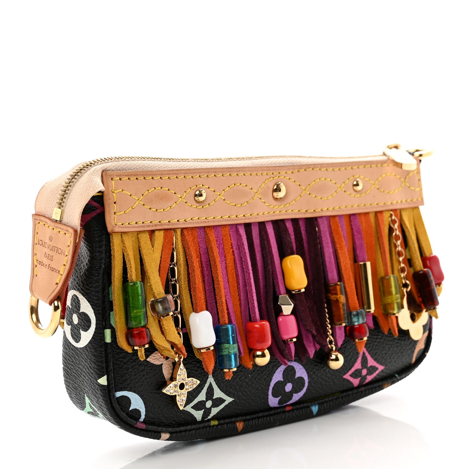 Louis Vuitton Monogram Multicolor Fringe Pochette Accessories Black 3 of 6