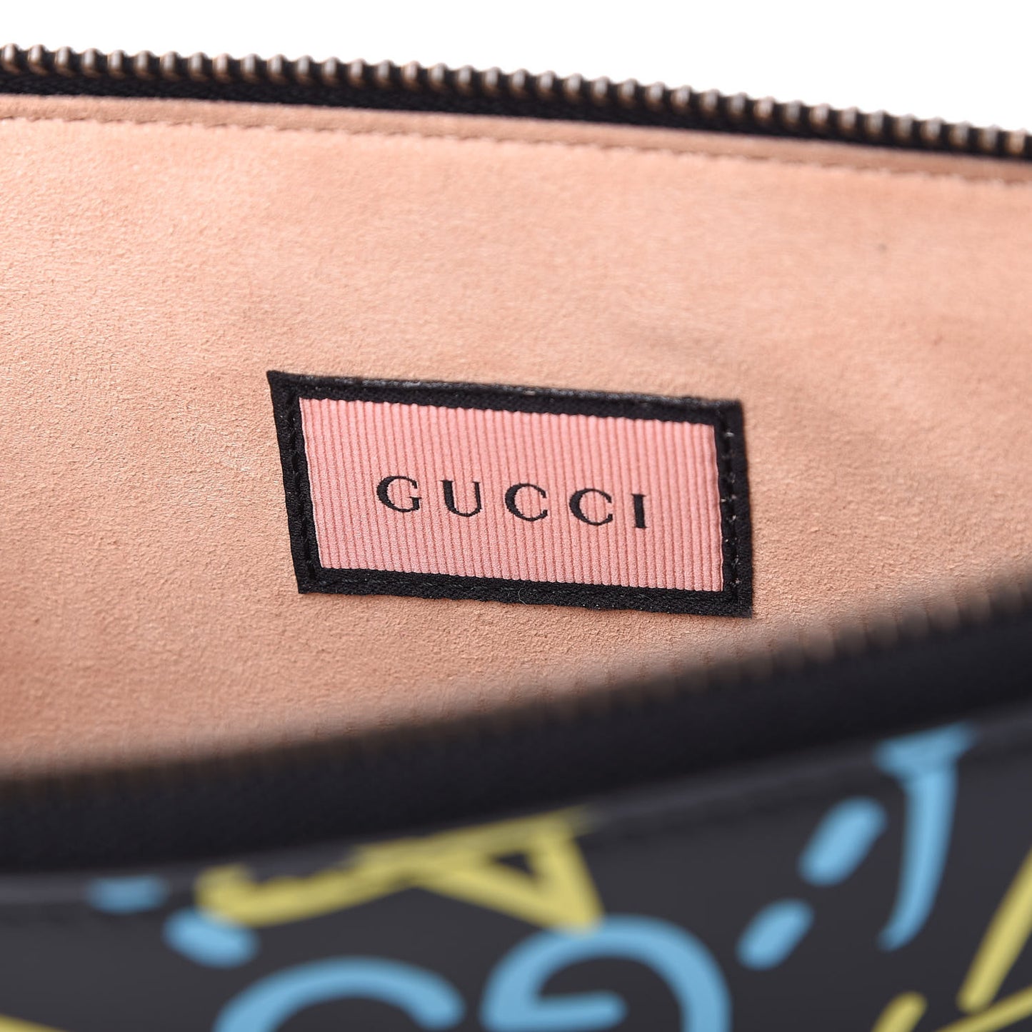 Calfskin GucciGhost Print Pouch Black New Acquamarine