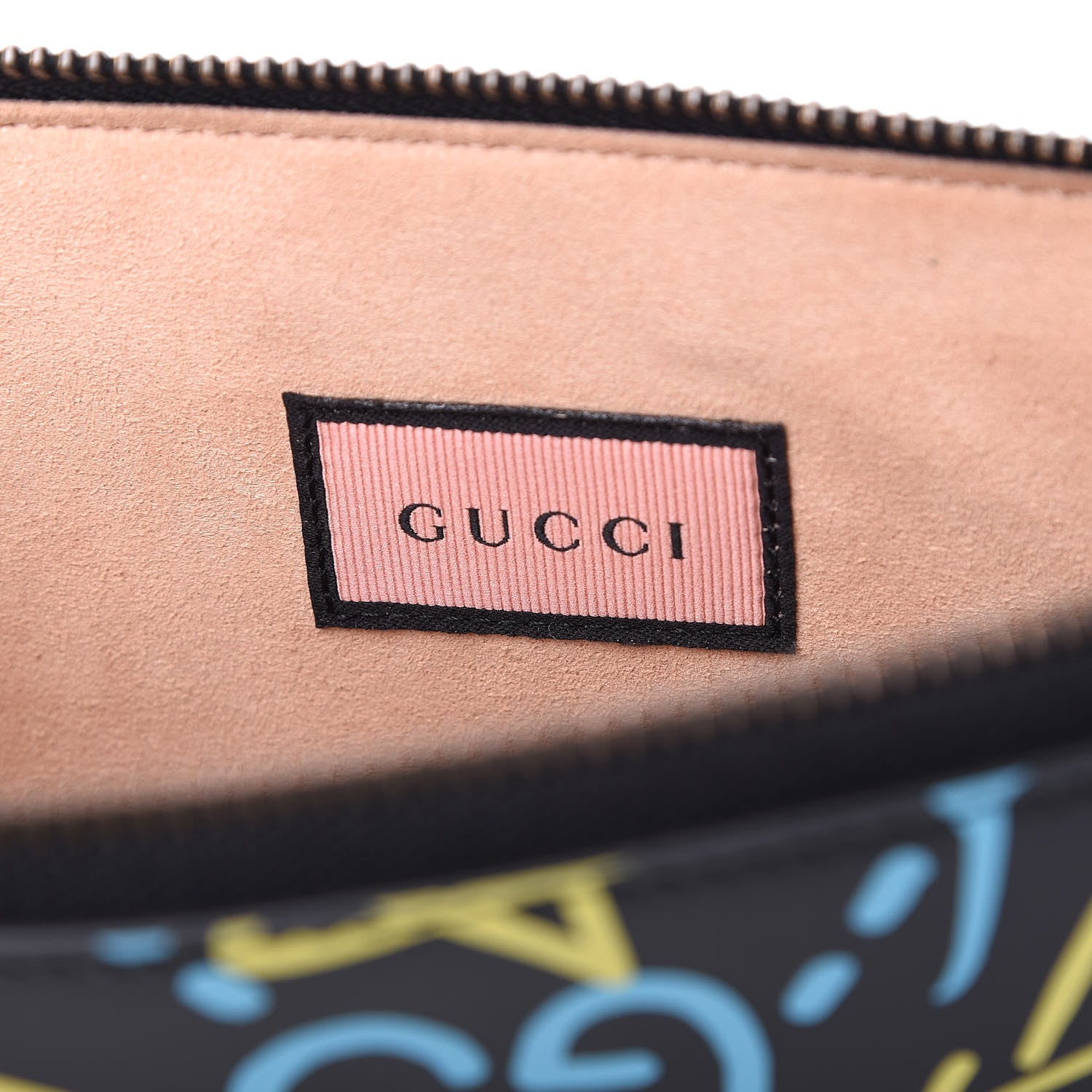 Gucci Calfskin GucciGhost Print Pouch Black New Acquamarine 8 of 12
