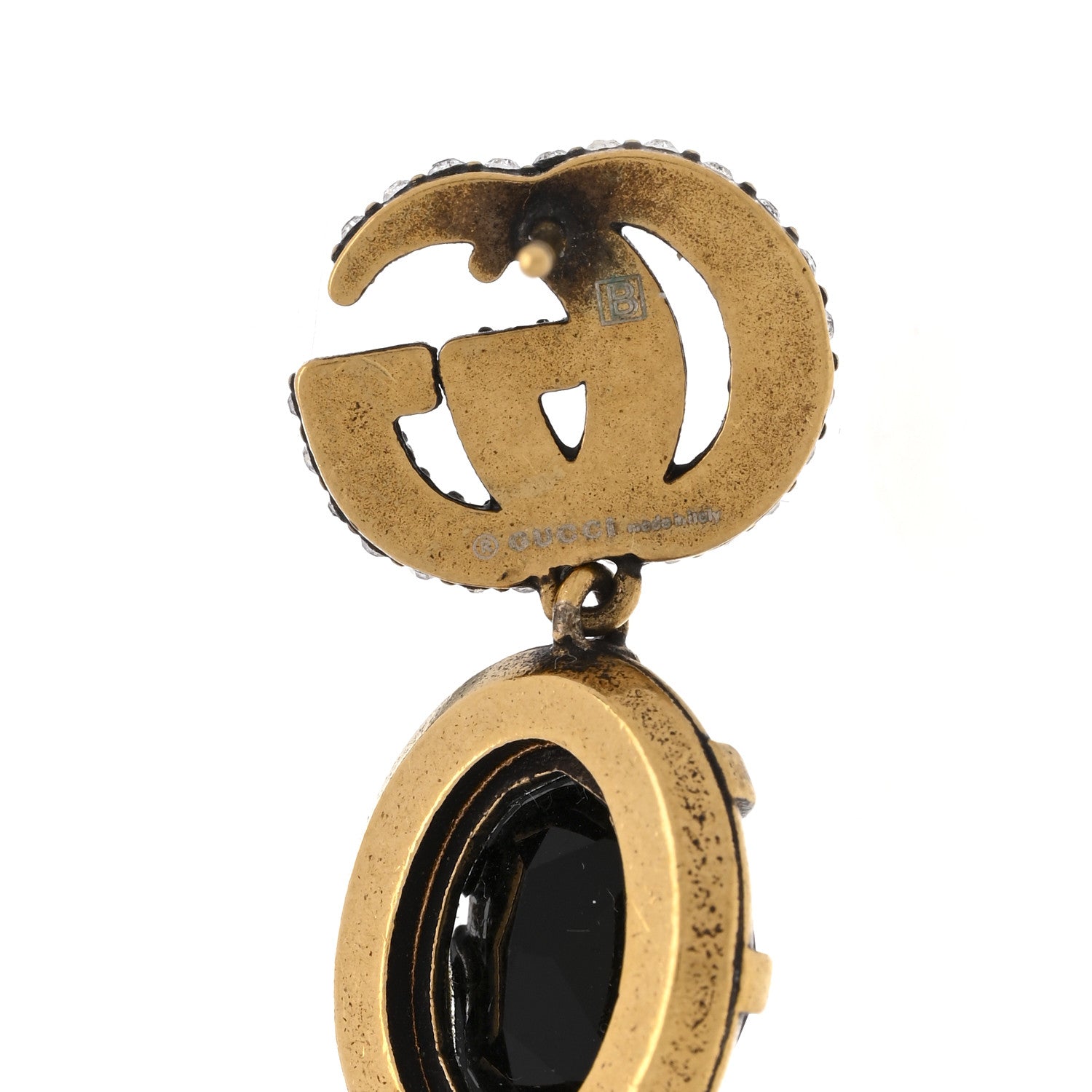 Gucci Metal Crystal Double G Drop Earrings Black Gold 4 of 6