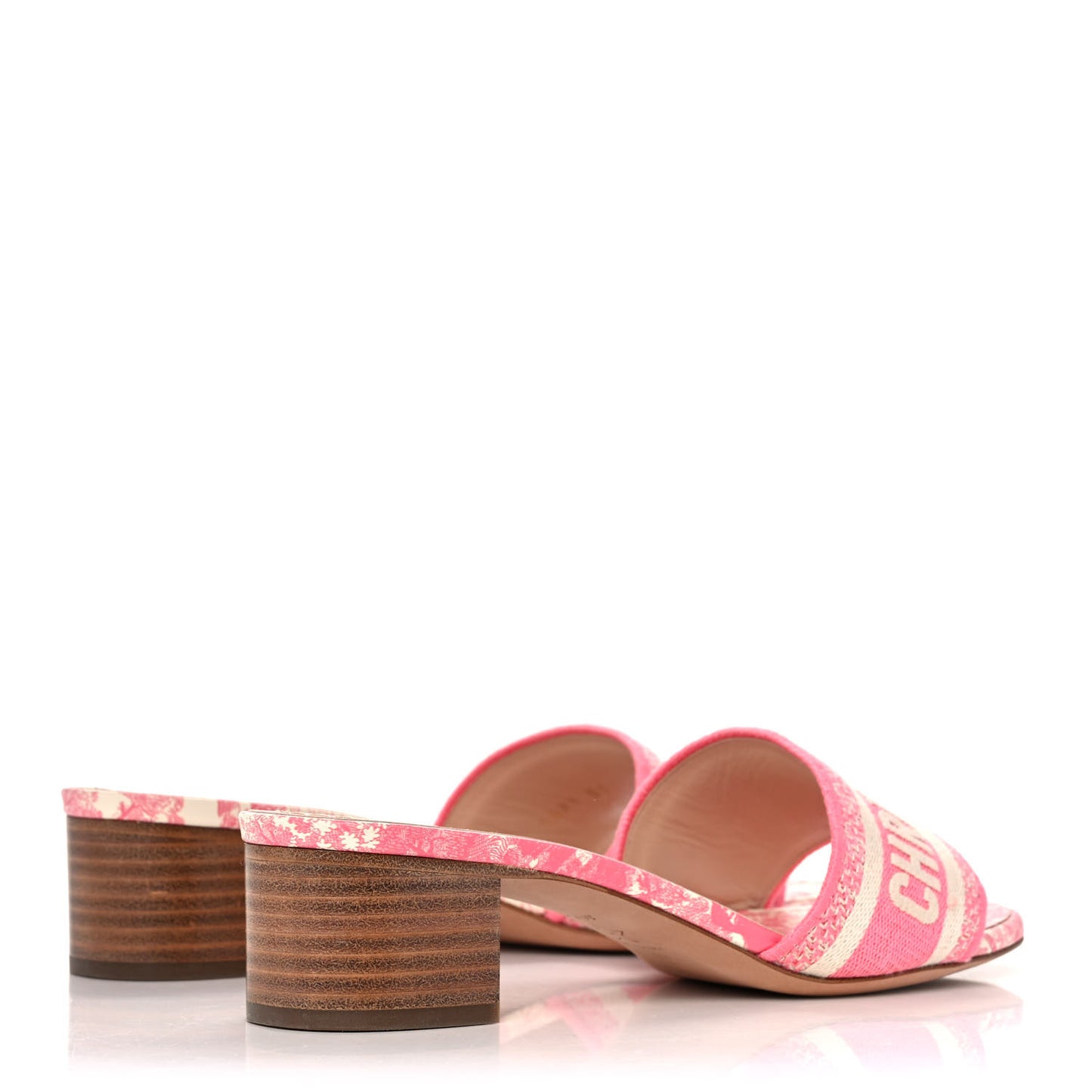 Cotton Toile de Jouy Embroidered Dway 55mm Slide Sandals 37 Off White Pink