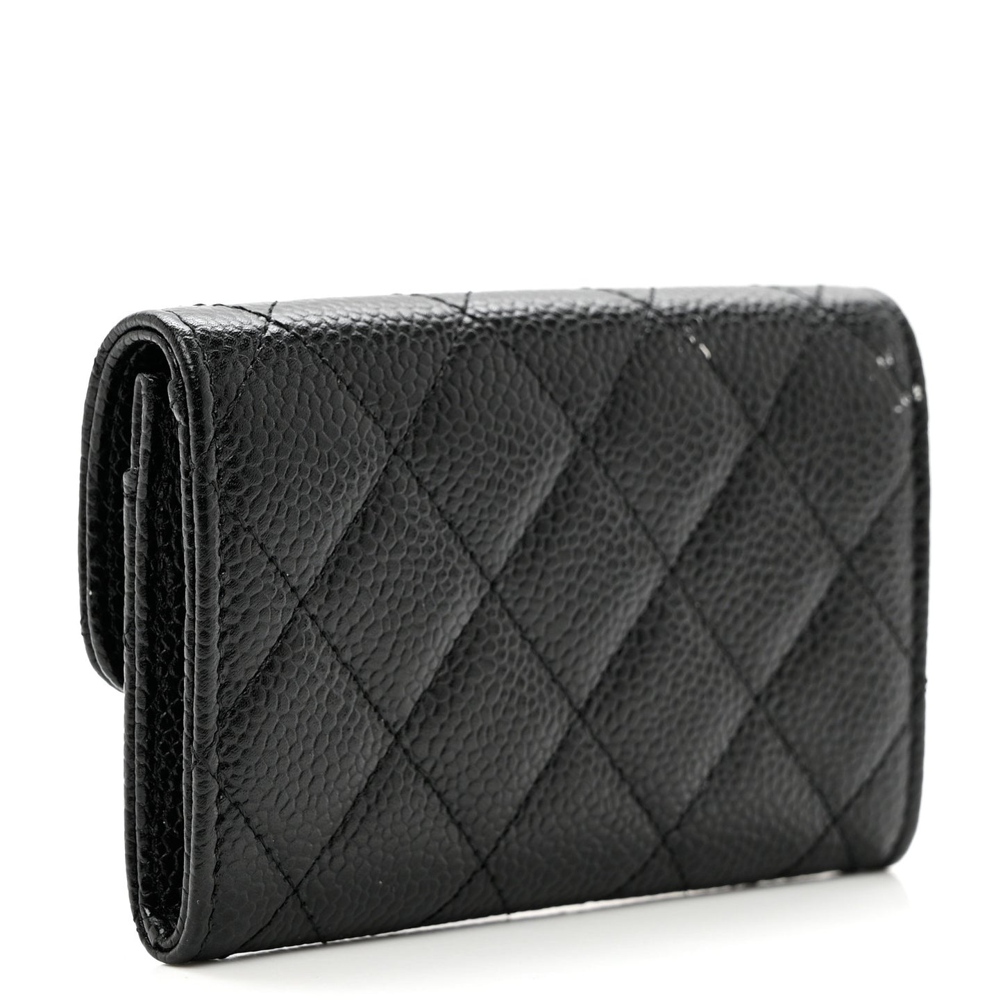 Caviar Quilted Flap Card Holder Black