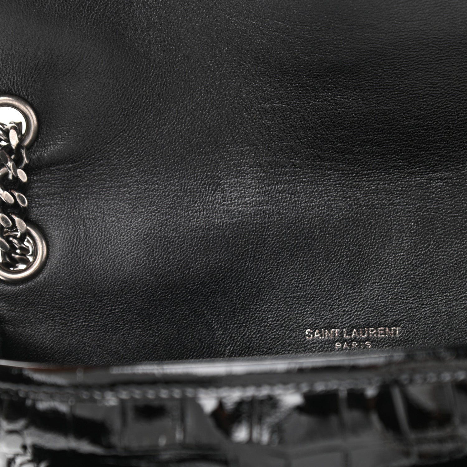 Saint Laurent Patent Crocodile Embossed Lambskin Monogram Baby Niki Chain Satchel Black 11 of 12