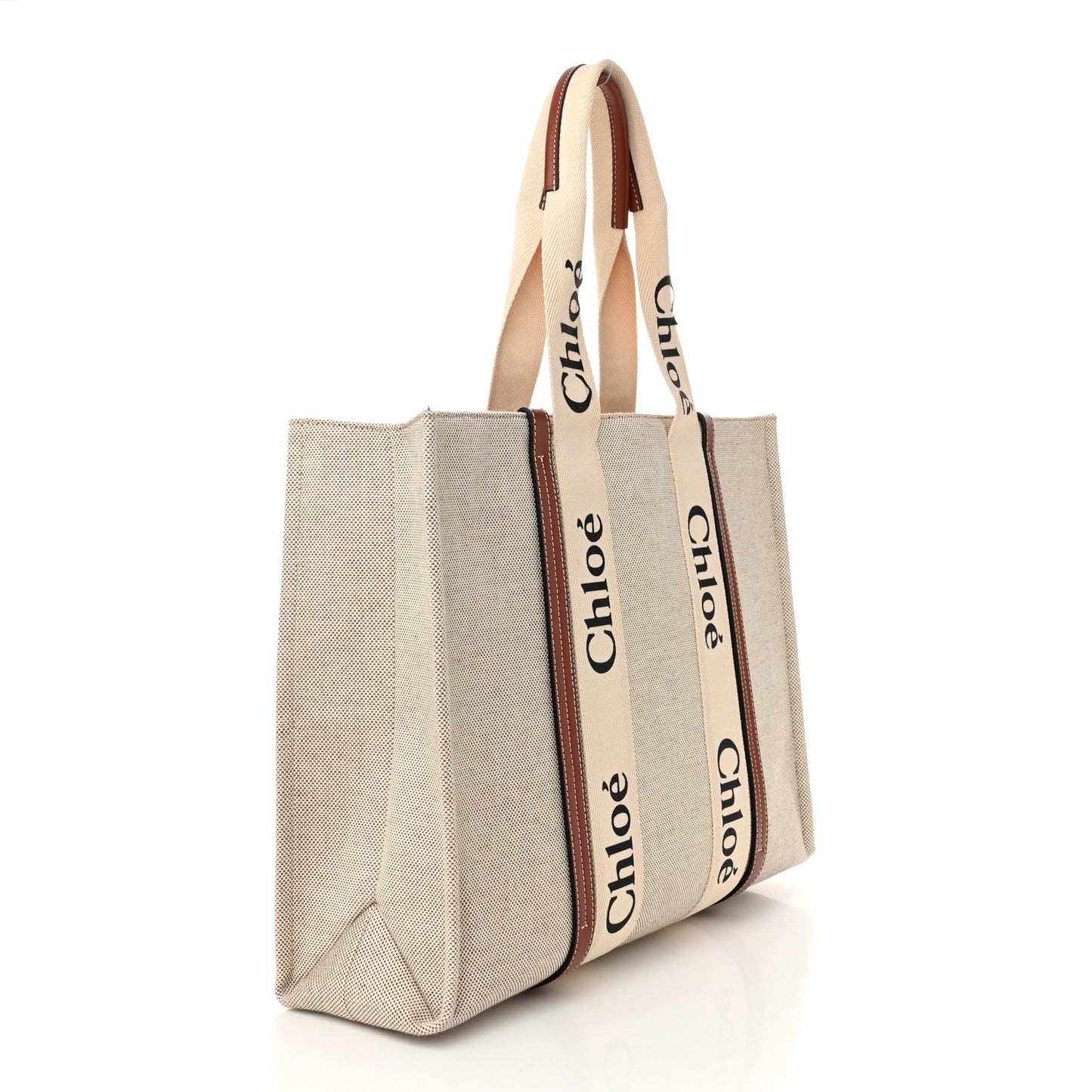 Cotton Calfskin Large Woody Ribbon Tote White Brown