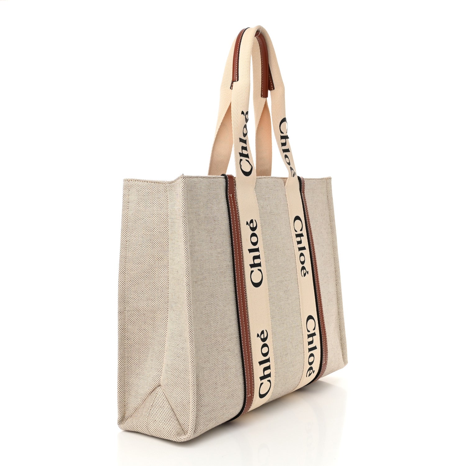 Chloe Cotton Calfskin Large Woody Ribbon Tote White Brown 3 of 9