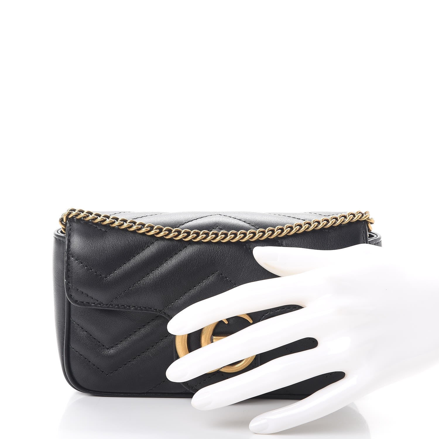 Gucci Calfskin Matelasse Super Mini GG Marmont Shoulder Bag Black 4 of 11