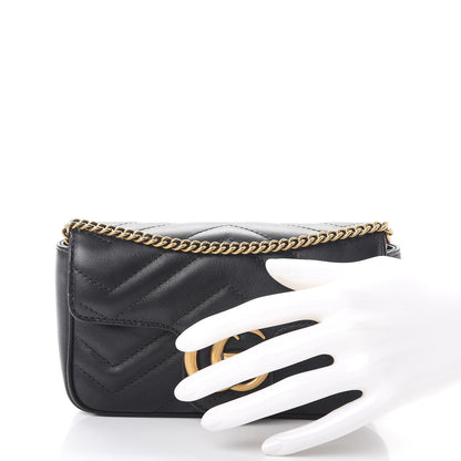 Gucci Calfskin Matelasse Super Mini GG Marmont Shoulder Bag Black 4 of 11