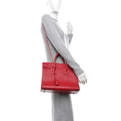 Saint Laurent Calfskin Crocodile Embossed Small Sac de Jour Eros Red 3 of 12