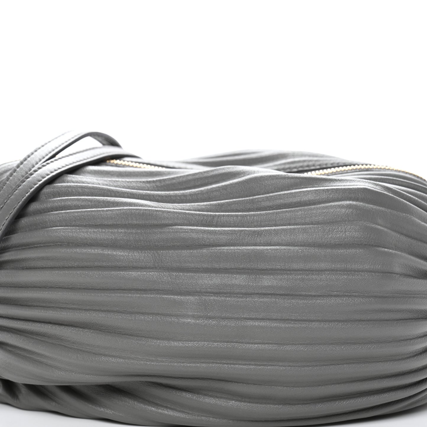 Lambskin Pleated Bracelet Pouch shoulder Bag Asphalt Grey