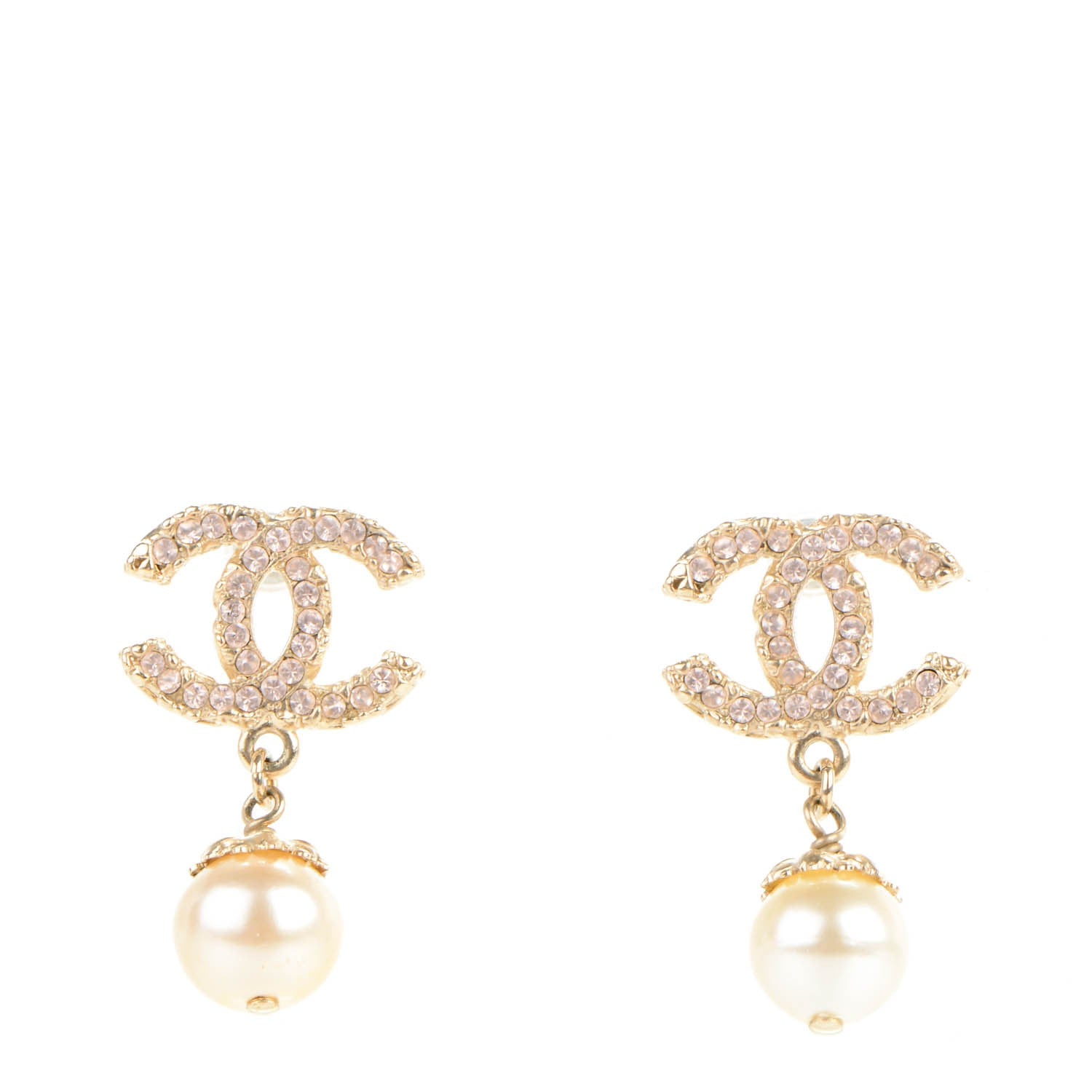 Chanel Crystal Enamel Pearl CC Drop Earrings Light Gold 1 of 4