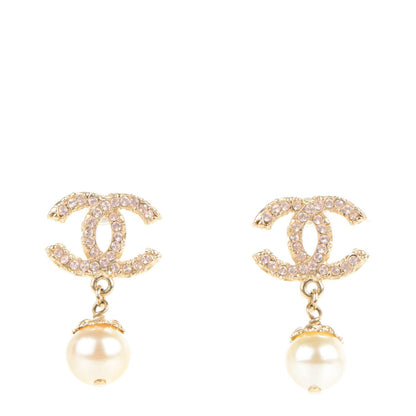 Chanel Crystal Enamel Pearl CC Drop Earrings Light Gold 1 of 4