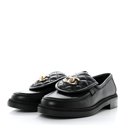 Chanel Lambskin Quilted CC Turnlock Loafers 37.5 Black 3 of 9