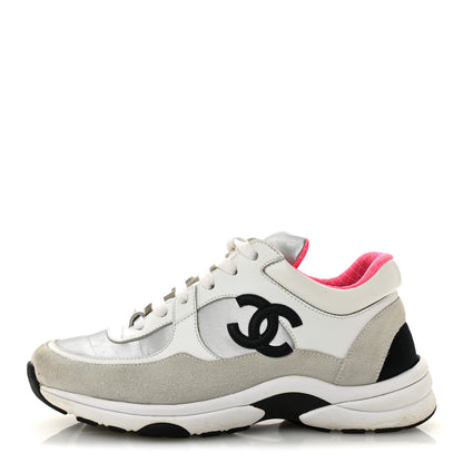 Chanel Calfskin Fabric Sneakers 36 White Silver Fluo Pink 1 of 14