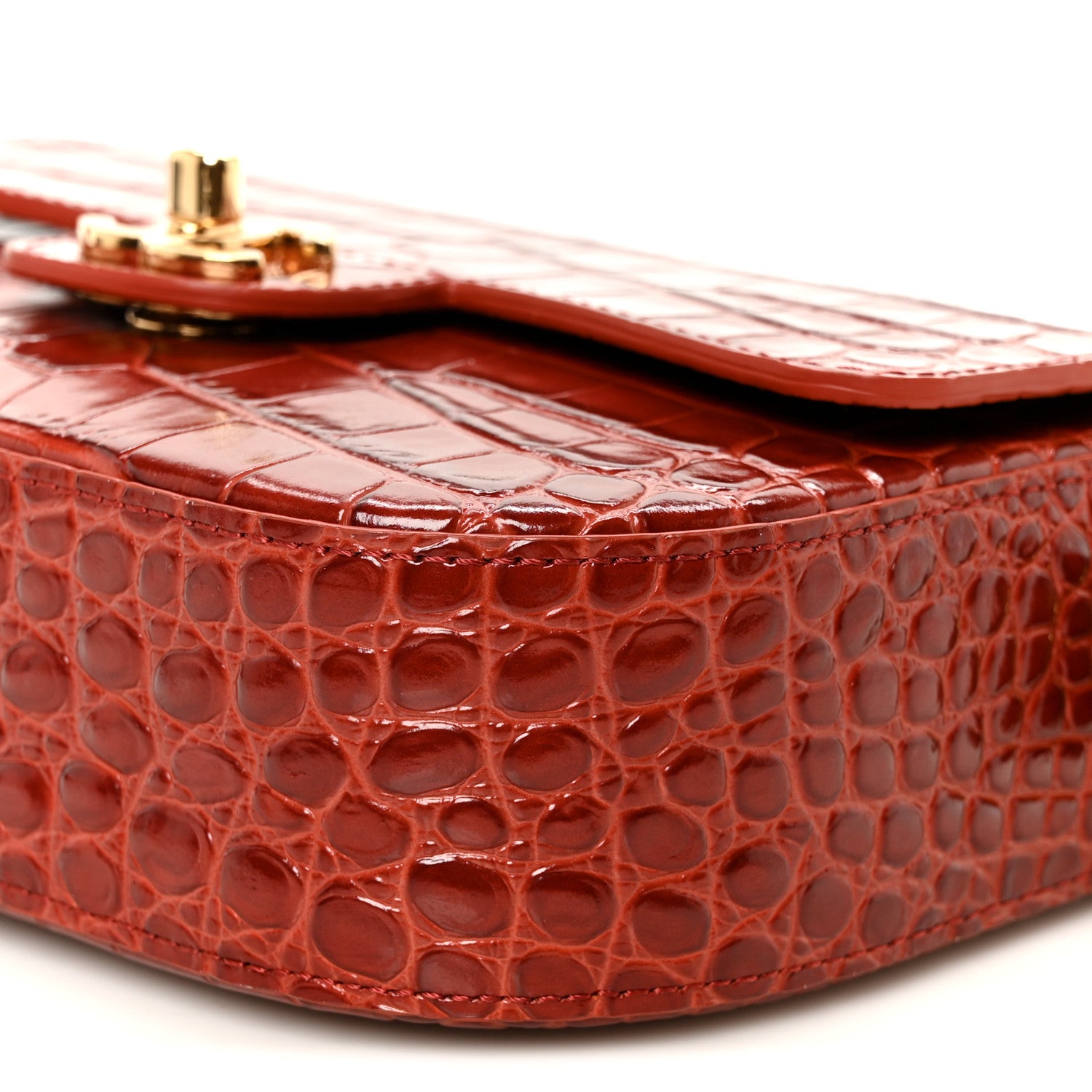 Chanel Calfskin Crocodile Embossed Turn Around Mini Flap Burgundy 10 of 10