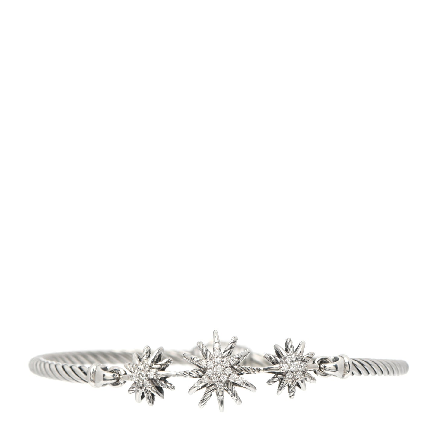 Sterling Silver Diamond Starburst Three-Station Bangle Bracelet