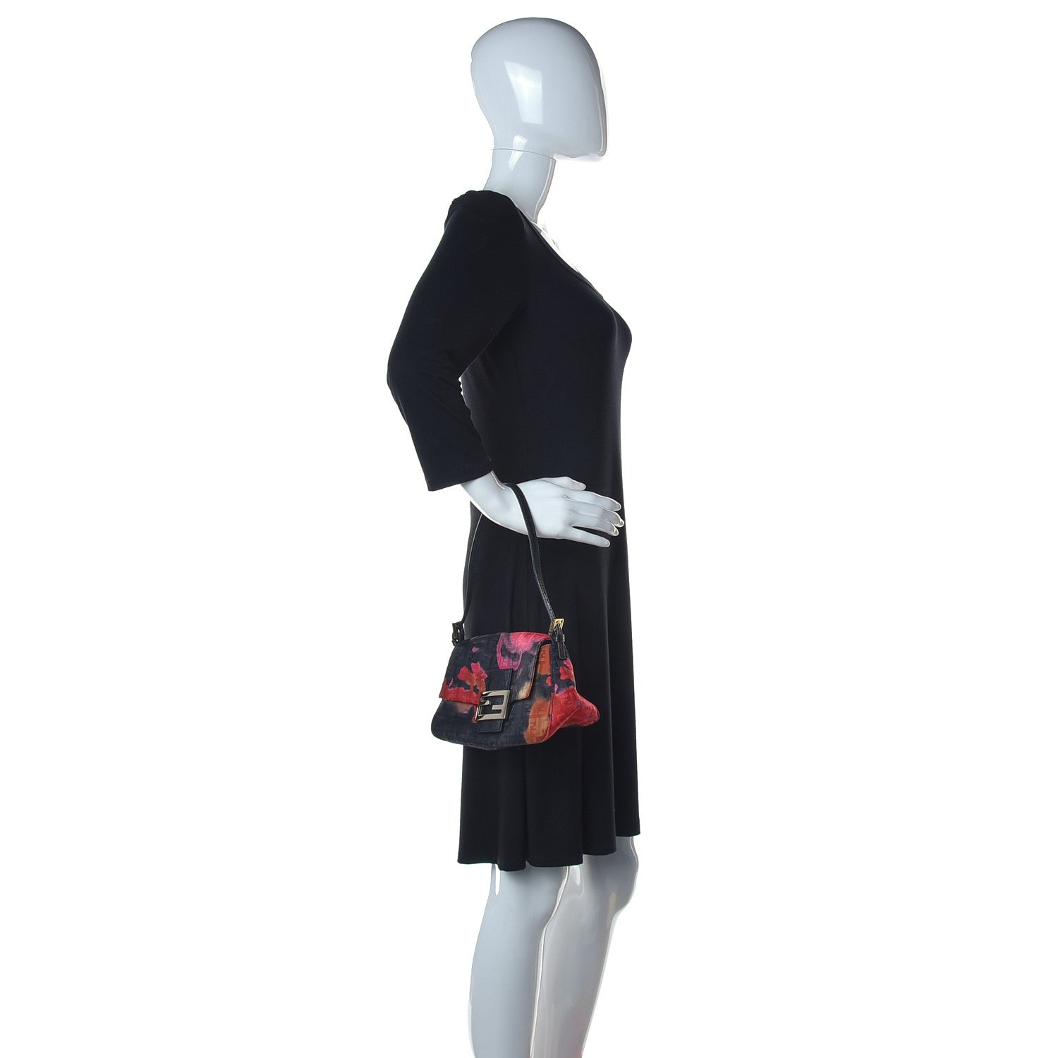 Fendi Zucchino Vitello Floral Mini Forever Mama Baguette Black Multicolor 2 of 12