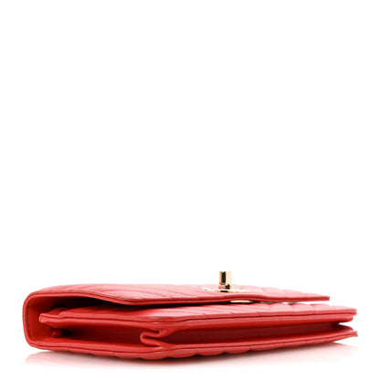 Chanel Lambskin Chevron Quilted Trendy CC Wallet On Chain WOC Red 4 of 14