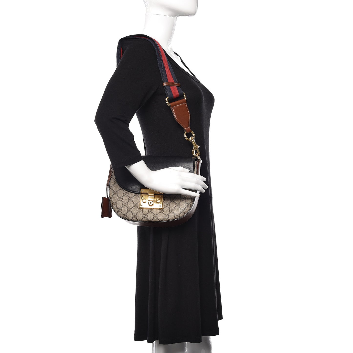 GG Supreme Monogram Web Medium Padlock Messenger Shoulder Bag Black