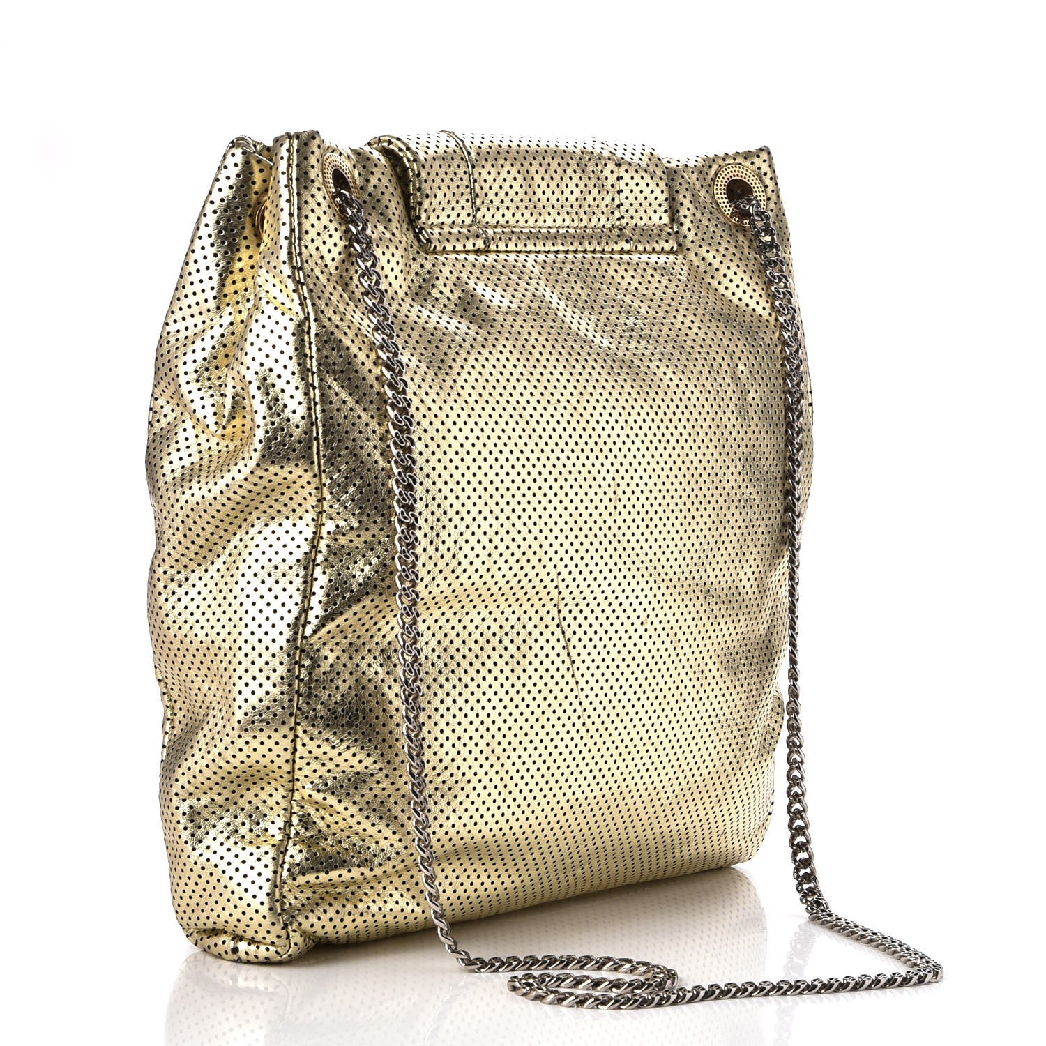 Chanel Metallic Crackled Calfskin Perforated Drill Shoulder Bag Gold 3 of 10