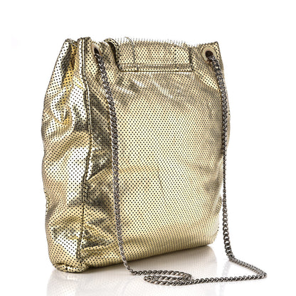 Chanel Metallic Crackled Calfskin Perforated Drill Shoulder Bag Gold 3 of 10