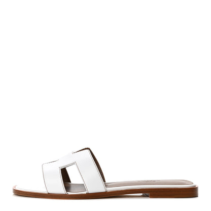 Hermes Box Calfskin Oran Sandals 37.5 White 1 of 4