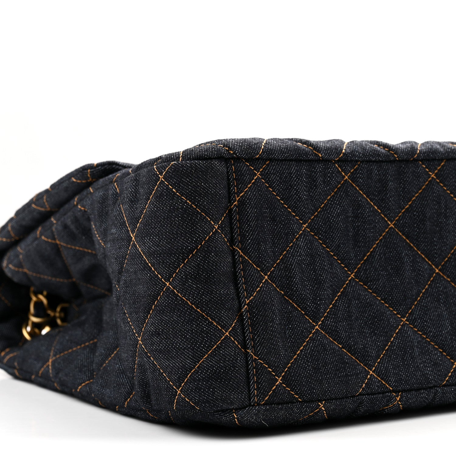 Chanel Denim Quilted XXL Travel Flap Bag Dark Blue Orange 8 of 10