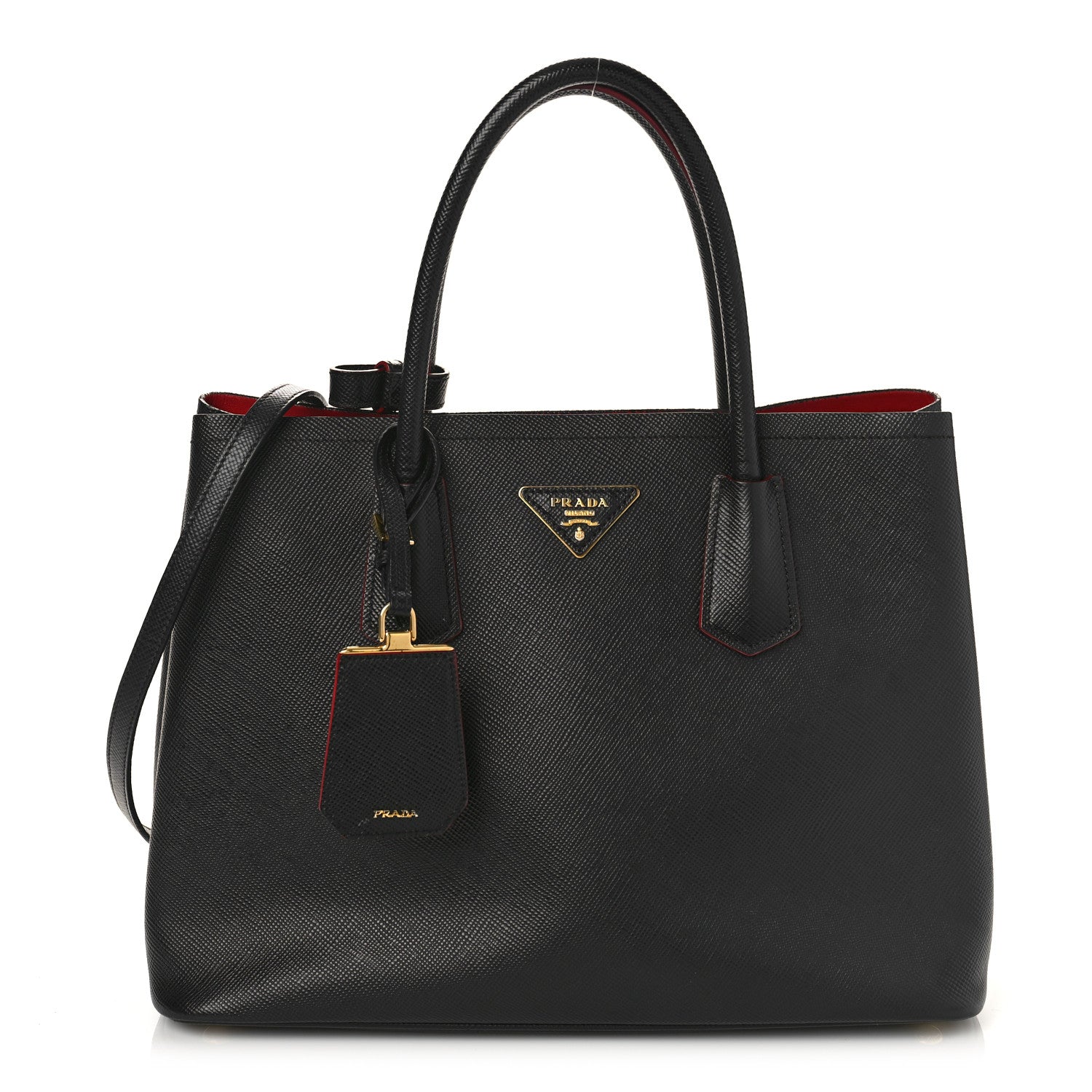 Prada Saffiano Cuir Medium Double Bag Black Fuoco 1 of 13