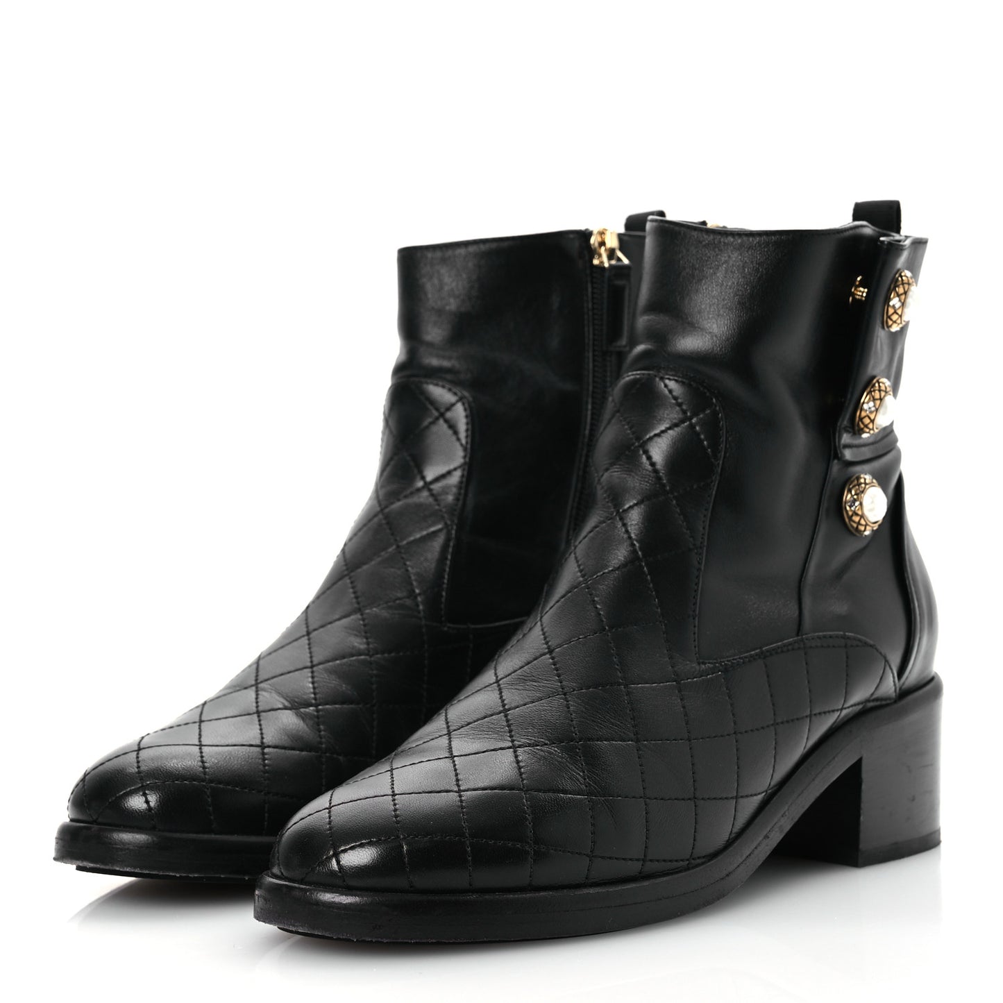 Lambskin Pearl Short Boots 40.5 Black