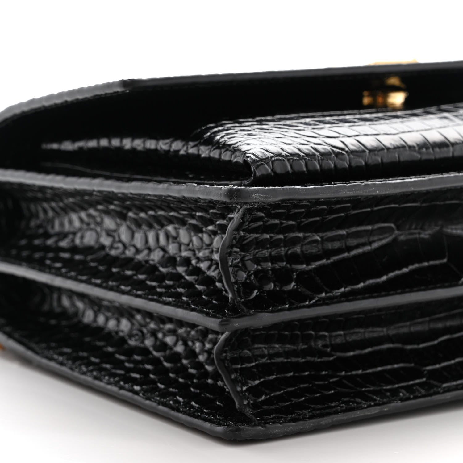 Saint Laurent Calfskin Crocodile Embossed Medium Monogram Sunset Black 9 of 10