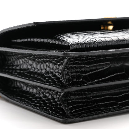 Saint Laurent Calfskin Crocodile Embossed Medium Monogram Sunset Black 9 of 10
