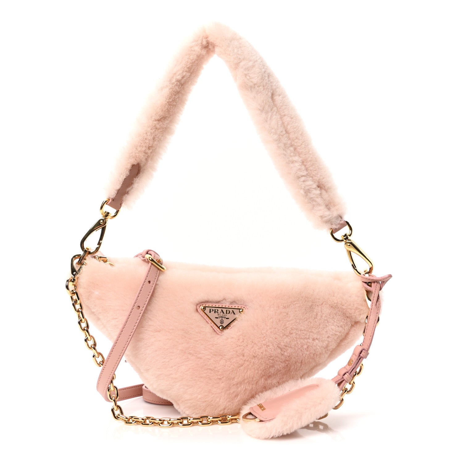 Prada Montone Shearling Mini Triangle Bag Orchidea 1 of 10