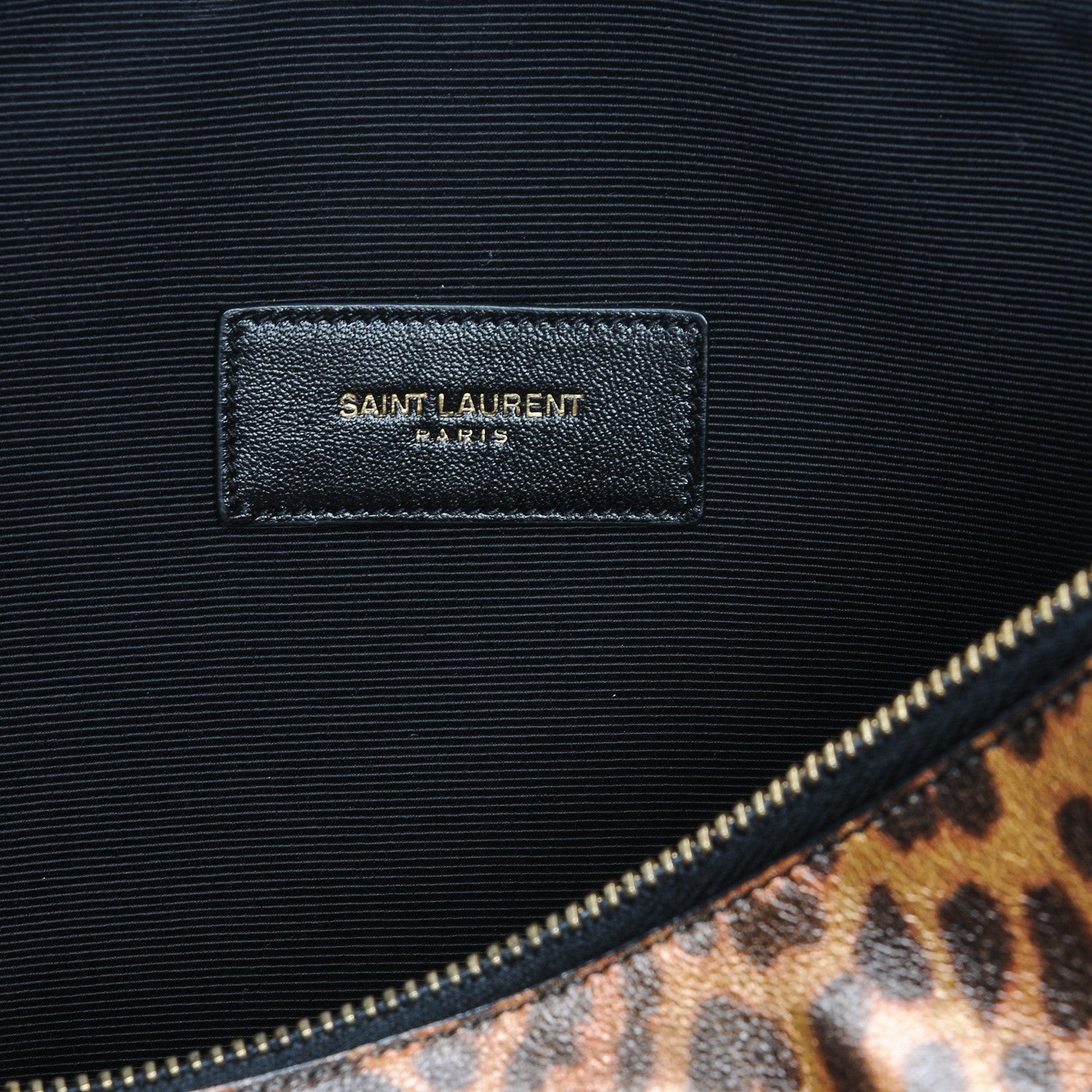 Saint Laurent Metallic Calfskin Leopard Printed Letters Monogram Zip Clutch 6 of 9