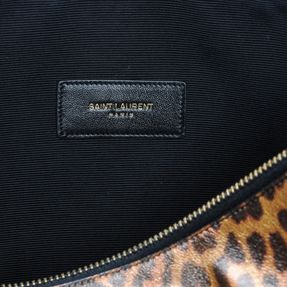 Saint Laurent Metallic Calfskin Leopard Printed Letters Monogram Zip Clutch 6 of 9