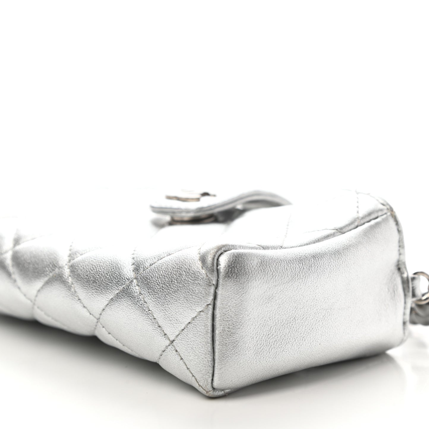 Metallic Lambskin Quilted Pearl Chain Mini Love Symbols Bag Silver
