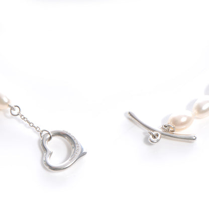 Tiffany Sterling Silver Pearl Elsa Peretti Open Heart Necklace 4 of 6