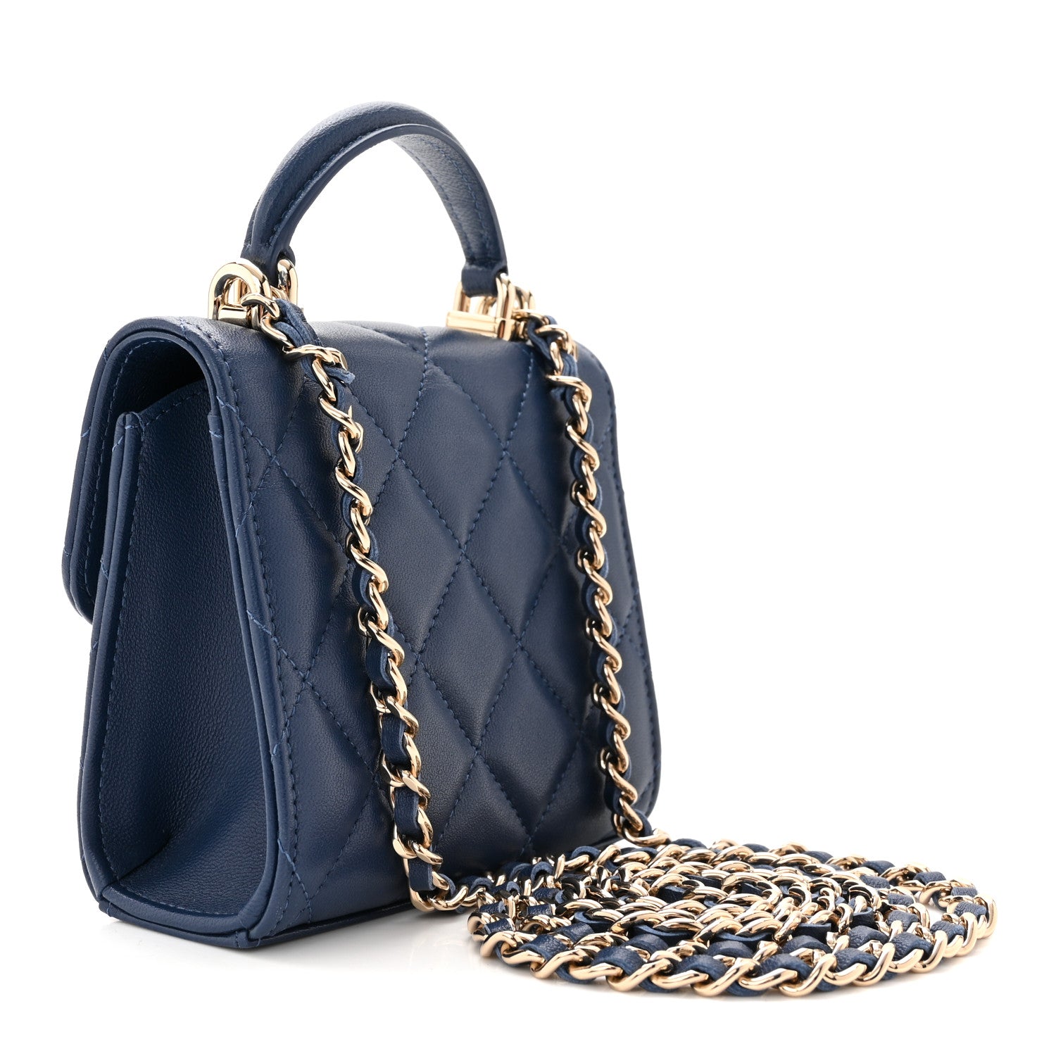 Chanel Lambskin Quilted Top Handle Clutch With Chain Blue 2 of 10