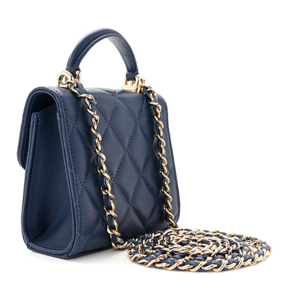Chanel Lambskin Quilted Top Handle Clutch With Chain Blue 2 of 10