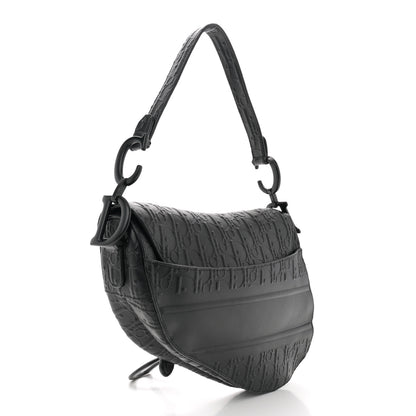 Christian Dior Calfskin Embossed Oblique Saddle Bag Black 2 of 11