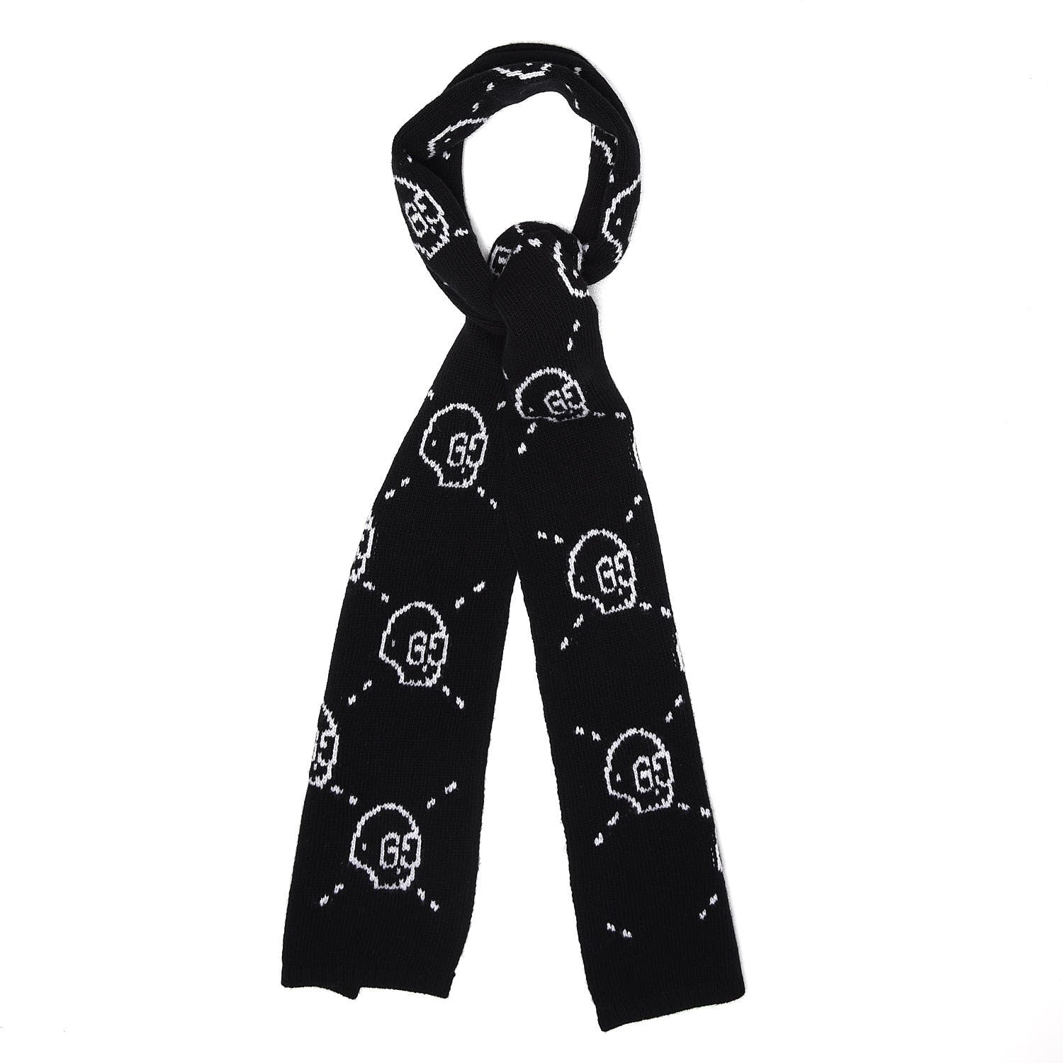 Gucci Wool Tricot GG Hamlet Scarf Black White 1 of 4