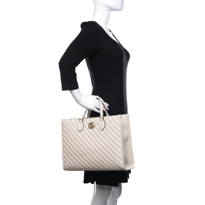 Gucci Azalea Calfskin Matelasse Diagonal GG Marmont Tote Bag Mystic White 3 of 12