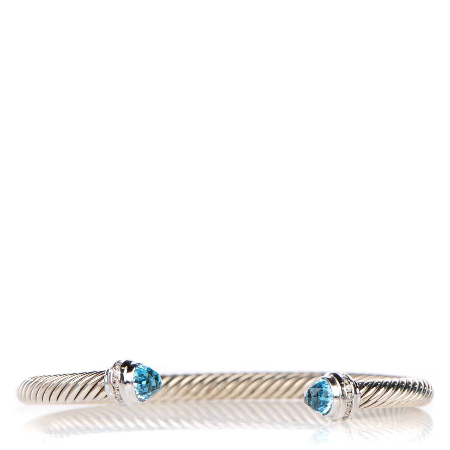 David Yurman Sterling Silver 18K White Gold Diamond Blue Topaz 5mm Cable Classics Bracelet 1 of 5
