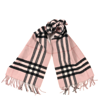 Burberry Cashmere Glitter Giant Heritage Check Fringe Scarf Ash Rose 1 of 3
