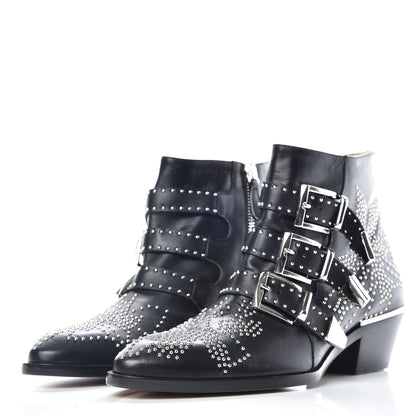 Chloe Nappa Sheepskin Studded Susanna Ankle Boots 36.5 Black Silver 4 of 8