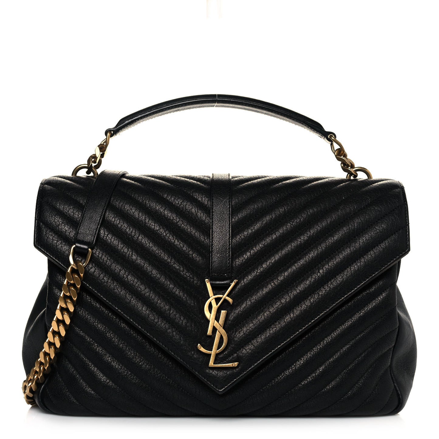 Sheepskin Matelasse Chevron Monogram Large College Satchel Black