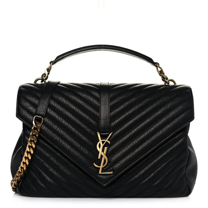 Saint Laurent Sheepskin Matelasse Chevron Monogram Large College Satchel Black 1 of 13