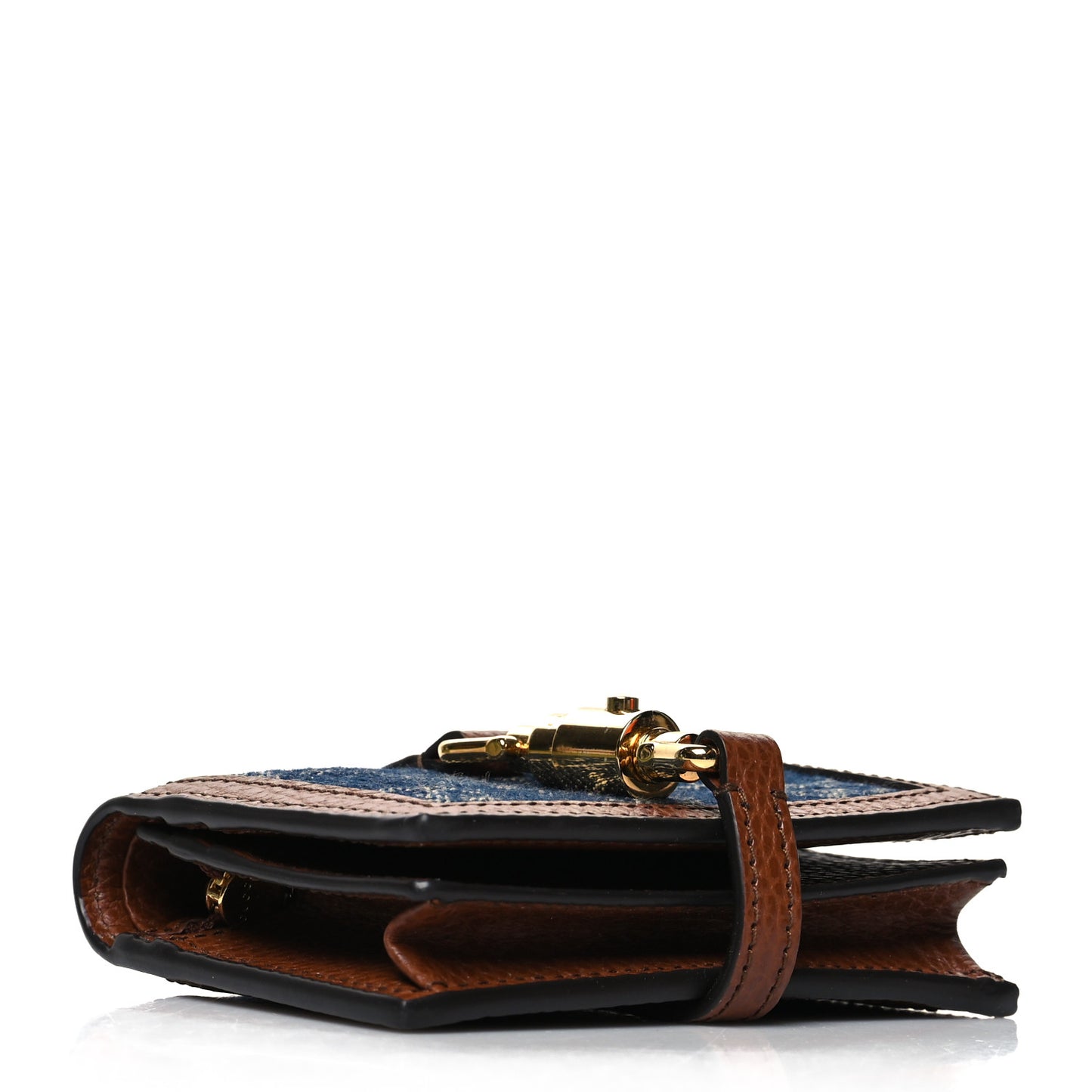 New Denim GG Monogram Jackie 1961 Card Case Blue Tea Cuir