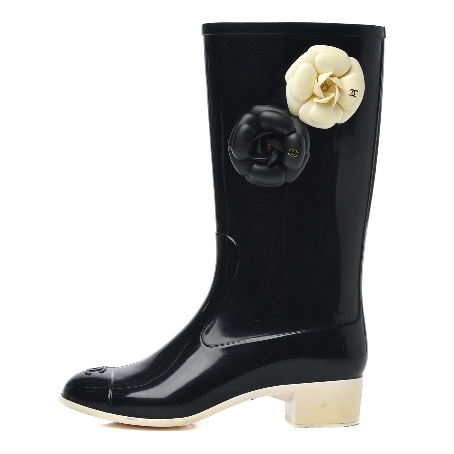 Rubber Camellia Rain Boots 39 Black
