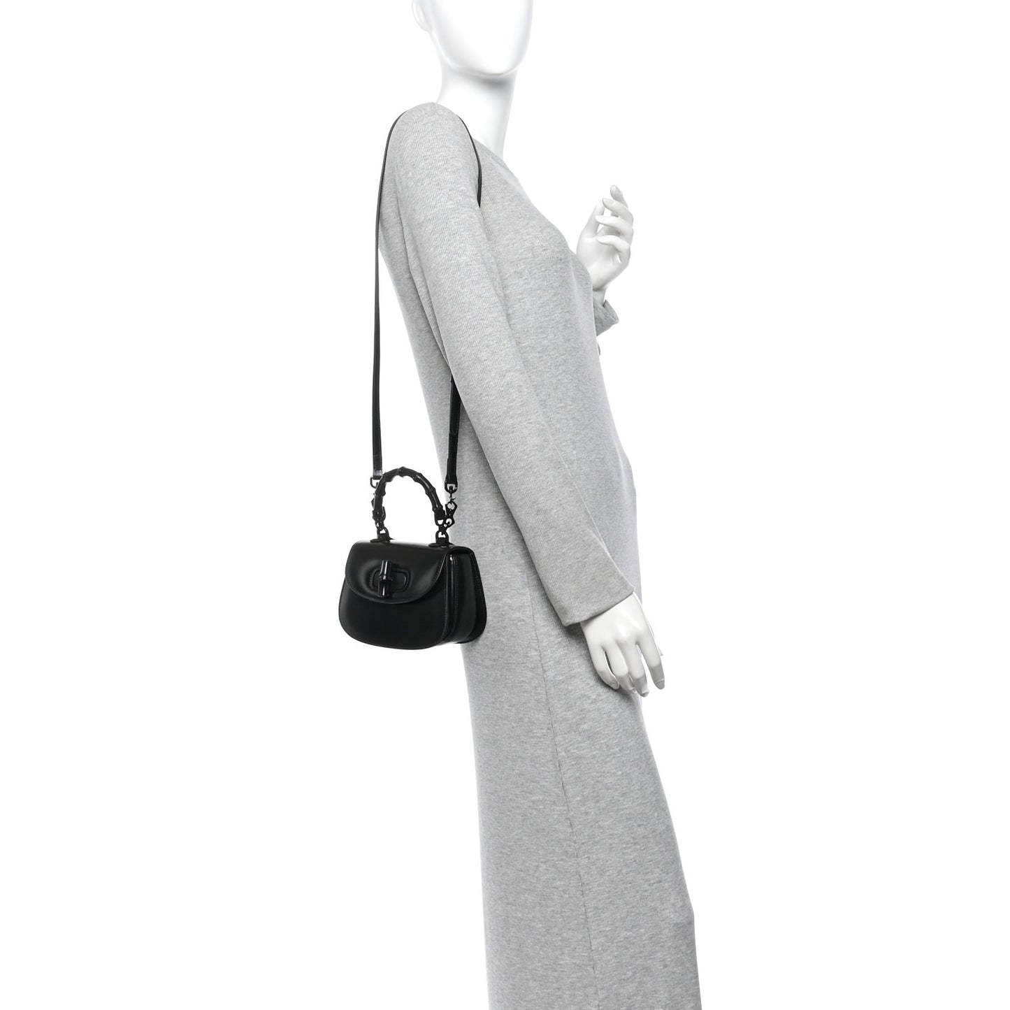 Boarded Dyana Lux Calfskin Web Monochrome Small Bamboo 1947 Top Handle Bag Black